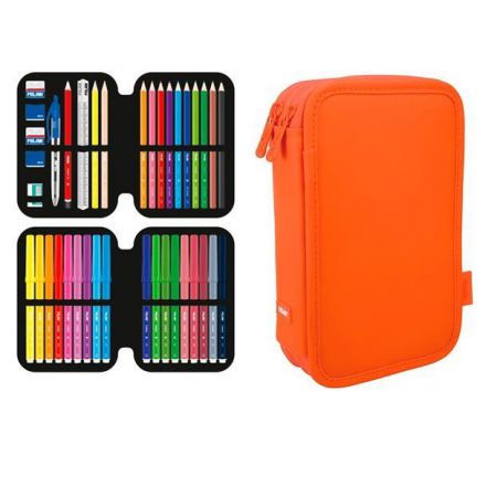ESTUCHE MILAN 2 PISOS PLUMIER MILAN TOUCH NARANJA FLÚOR