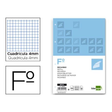 RECAMBIO LIDERPAPEL A4 100 HOJAS CUADROS AS 100 G/M2 CUADRO 4 MM 4 TALA