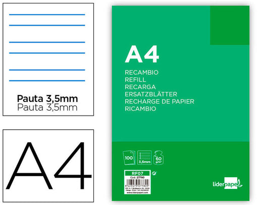 RECAMBIO A4 PAUTA 3.5MM LIDERPAPEL