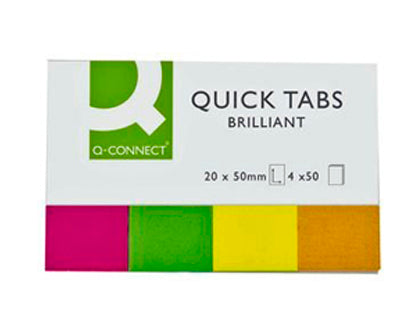 Banderitas Separadoras Q-Connect 20x50 Mm Fluorescente Pack De 4 Con 50 Hojas